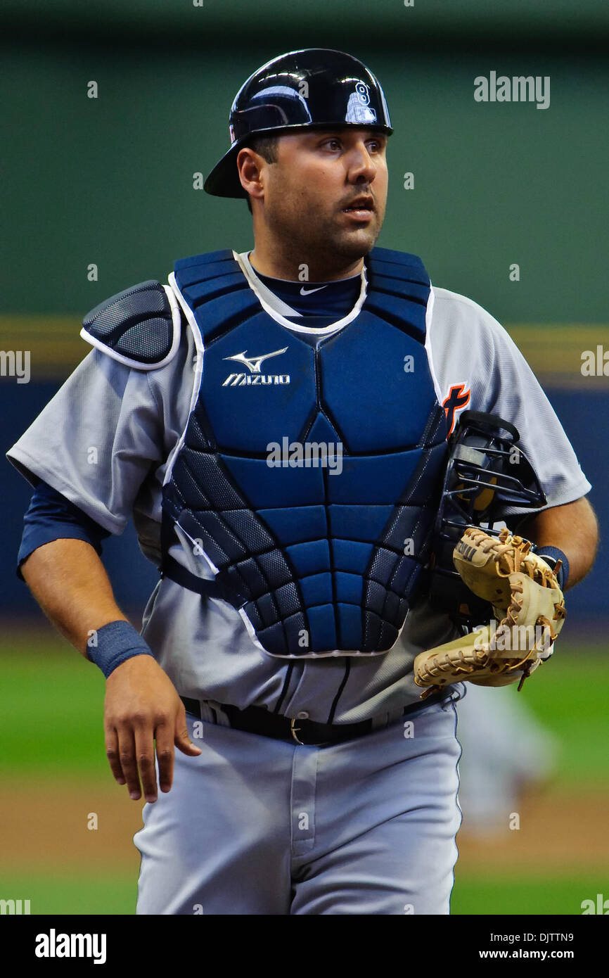 Tigers de Detroit catcher Gerald Laird (8) au cours de l'exposition game entre les Tigers de Detroit et les Brewers de Milwaukee au Miller Park de Milwaukee. Les brasseurs sont venus de derrière dans la 9e manche pour gagner 13-12. (Crédit Image : © John Rowland/ZUMApress.com) Southcreek/mondial Banque D'Images