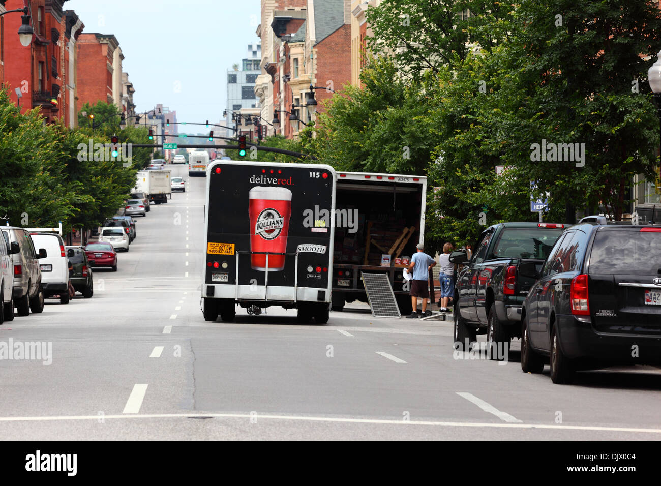 Killans Irish Red Beer camion de livraison garé sur la route, Mount Vernon, Baltimore, Maryland, États-Unis Banque D'Images
