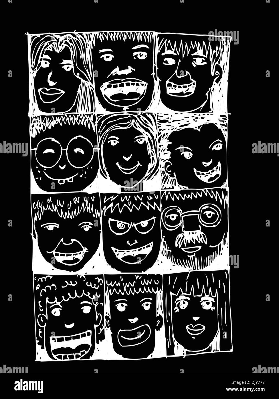 Les gens faces , les gens, visage, visages, visages collage mosaïque, Close up face des personnes fait face à collage Banque D'Images