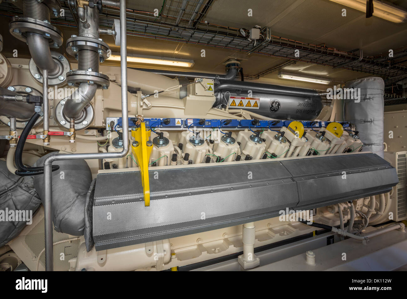 Une station d'alimentation en conteneurs permettant la récupération de biogaz par fermentation du dépotoir. Moteur à gaz Bio et la cogénération. Banque D'Images