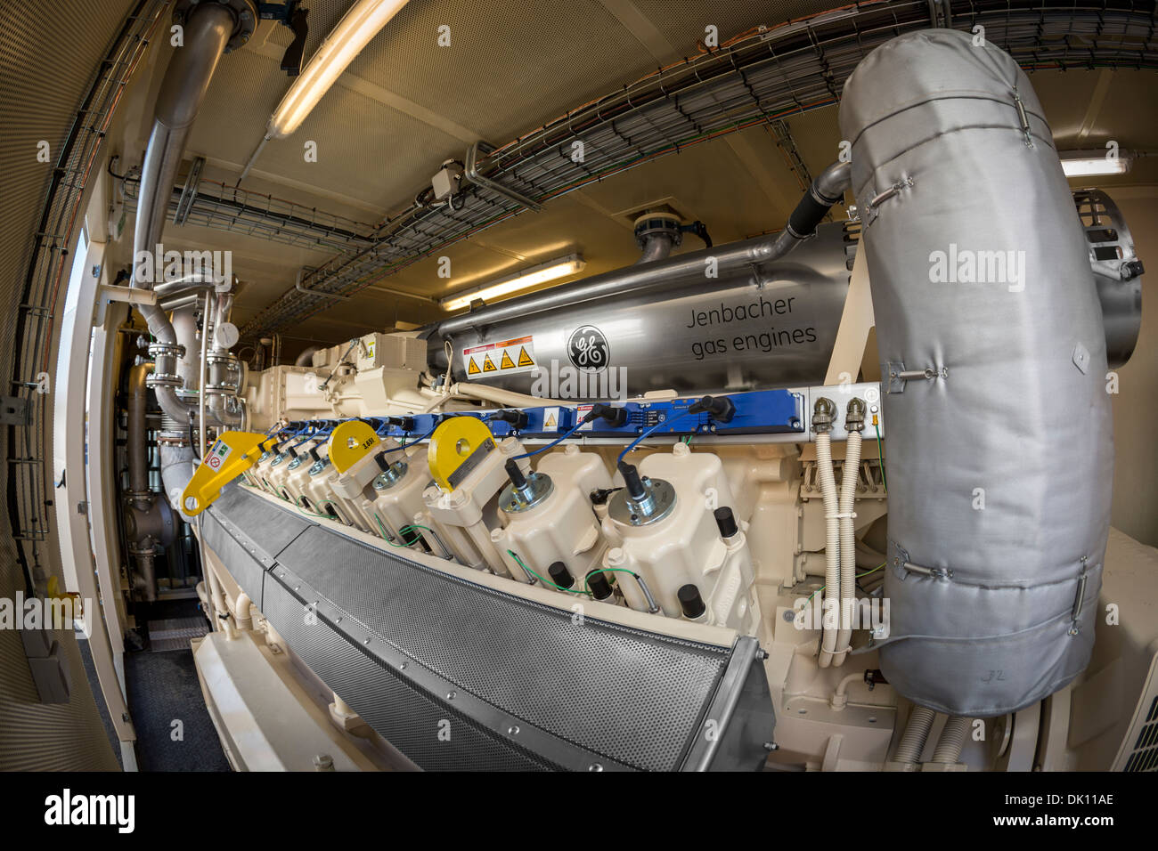 Une station d'alimentation en conteneurs permettant la récupération de biogaz par fermentation du dépotoir. Moteur à gaz Bio et la cogénération. Banque D'Images