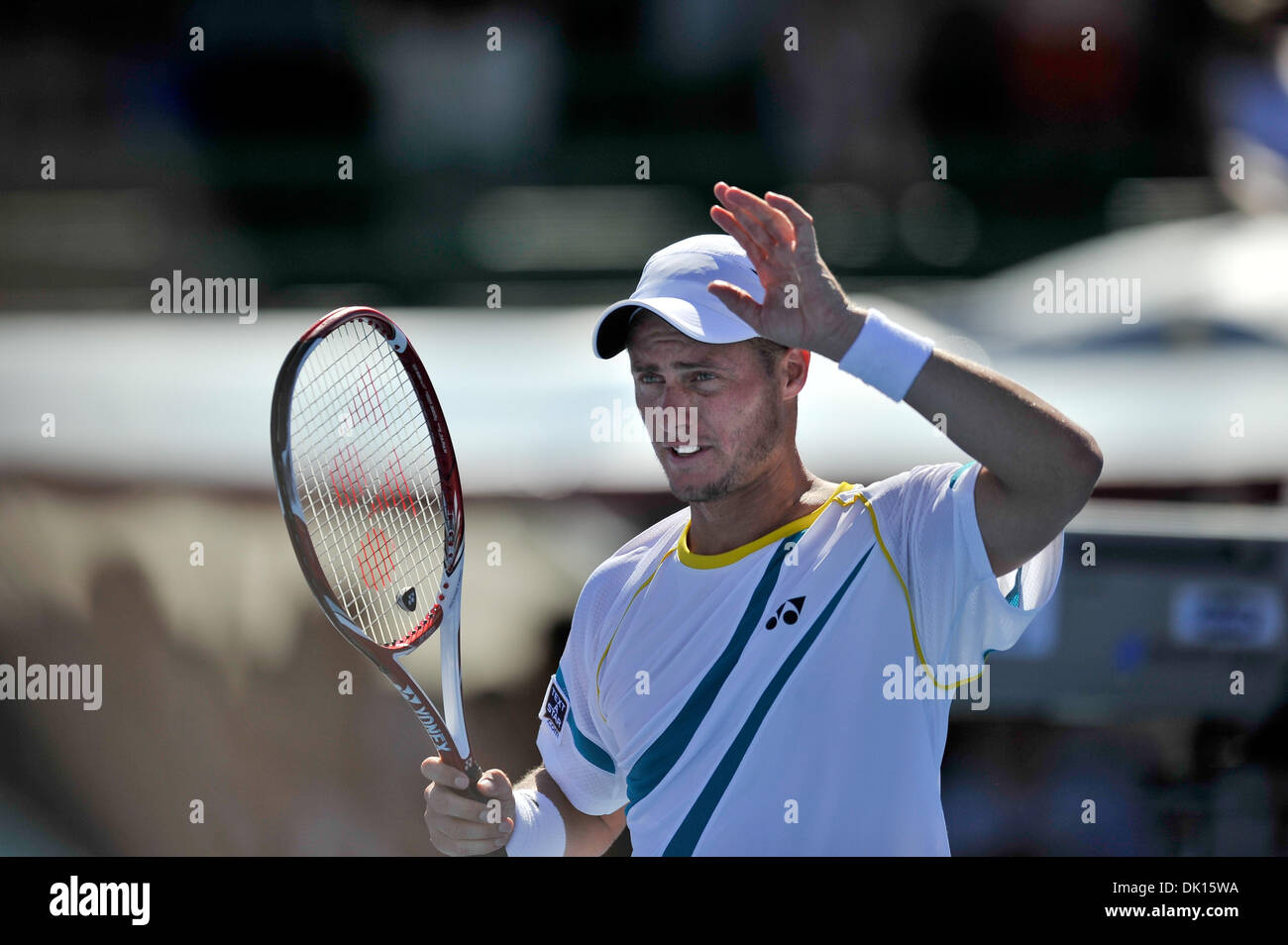 15 janvier 2011 - Melbourne, Victoria, Australie - Lleyton Hewitt (AUS) salue la foule après avoir remporté la finale du 2011 AAMI Classic contre Gaël Monfils (FRA) à Kooyong Tennis Club à Melbourne, Australie. (Crédit Image : © basse Sydney/global/ZUMAPRESS.com) Southcreek Banque D'Images