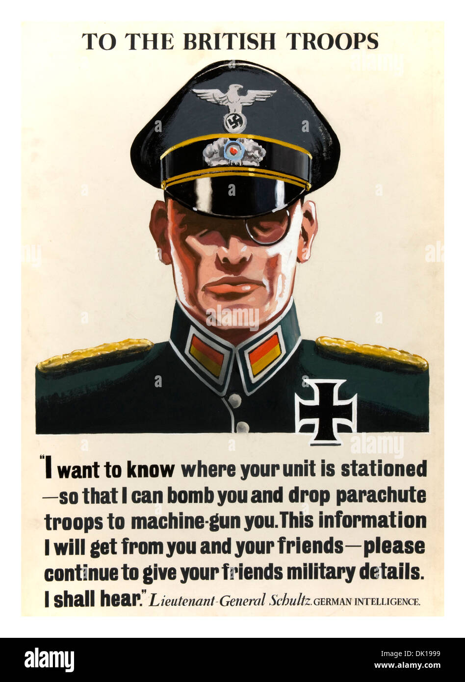Affiches de propagande de la WW2 rappelant aux troupes britanniques de garder secret et sûr de l'information opérationnelle Banque D'Images