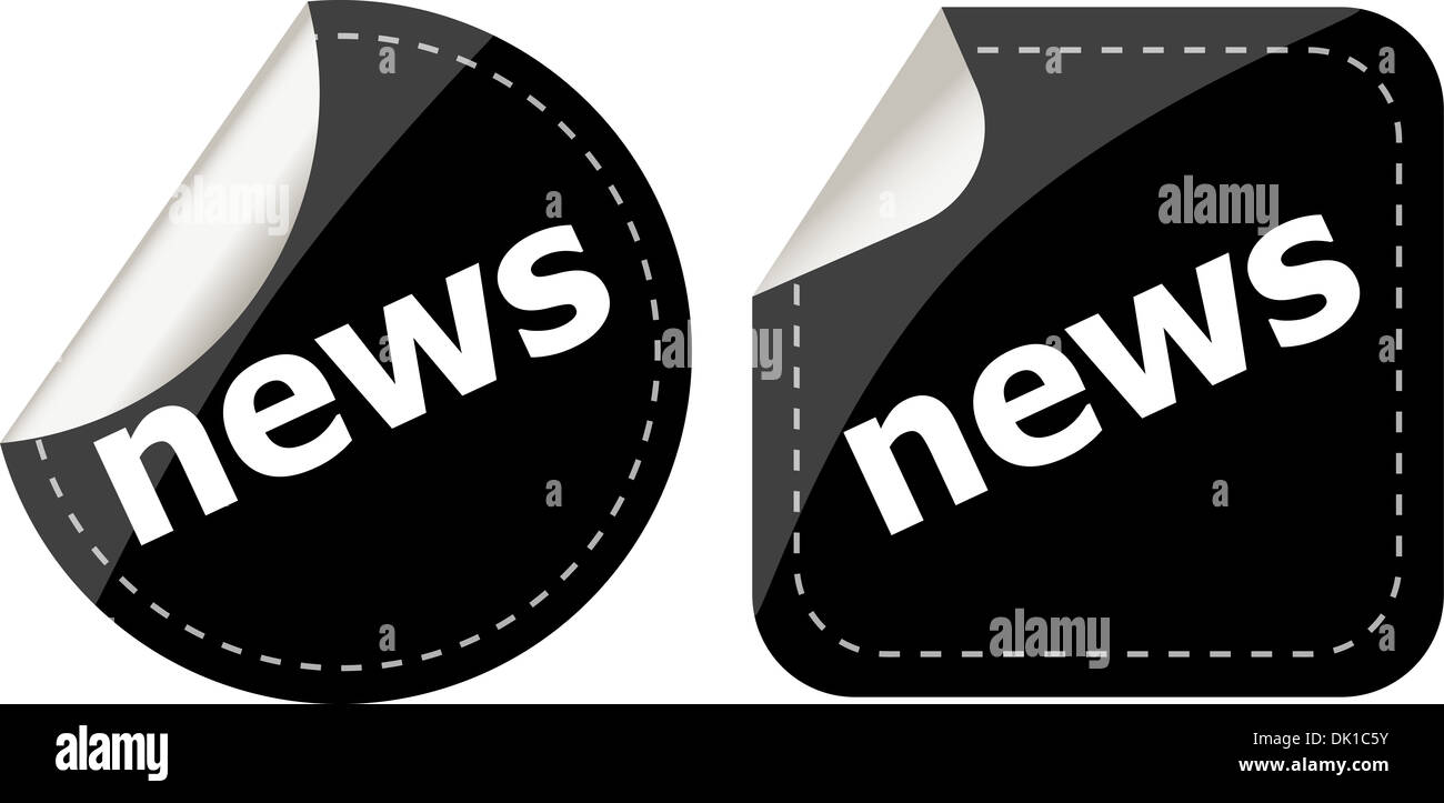 News noir sur blanc, set autocollants bouton icône Banque D'Images