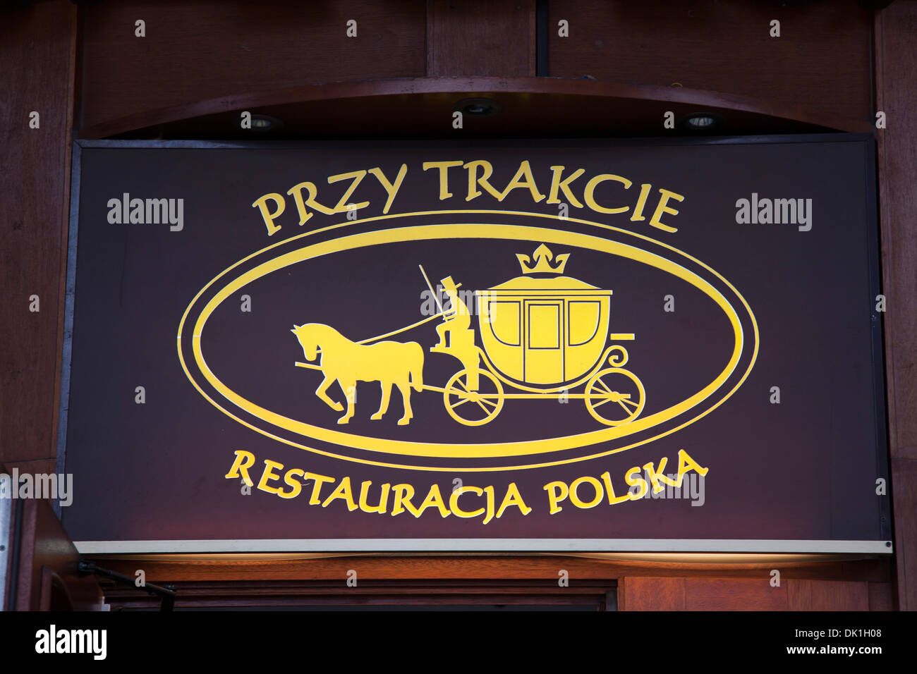 Przy Centrum, Restaurant polonais, signe de la rue Krakowskie Przedmiescie, Varsovie, Pologne Banque D'Images
