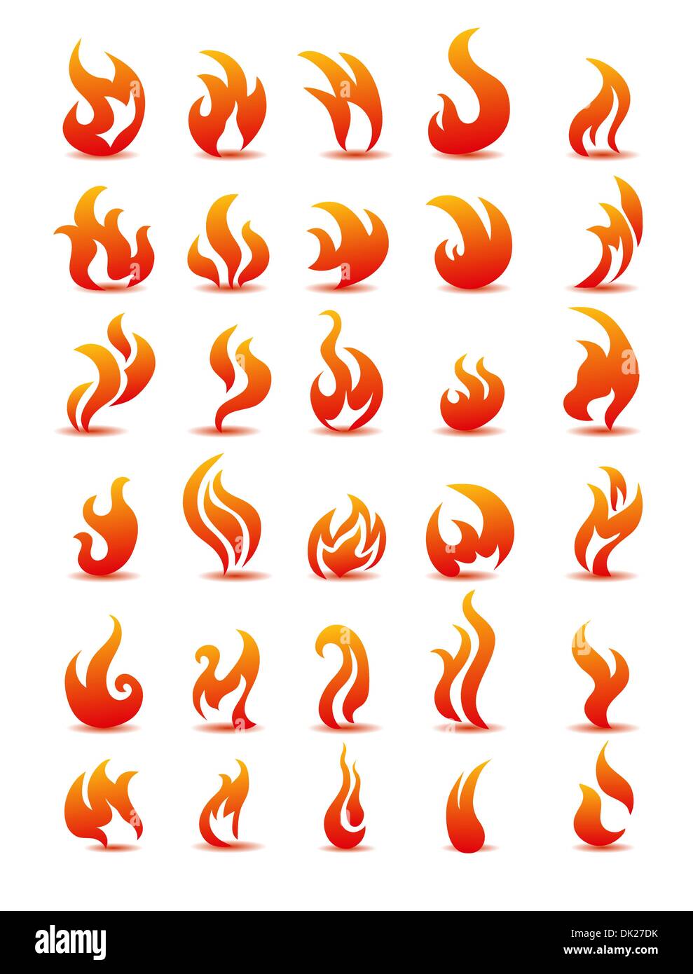 Les flammes de feu sur fond blanc, vecteur icônes set Illustration de Vecteur