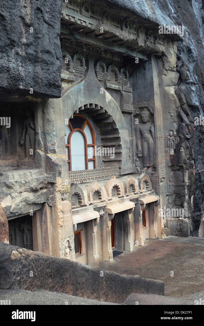 Cave 9:Façade de chaitya ou monastère. Grottes d'Ajanta, Aurangabad, Maharashtra, Inde Banque D'Images