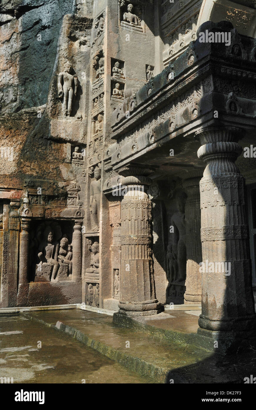 Cave 19 : Partie de façade de chaitya. Grottes d'Ajanta, Aurangabad, Maharashtra, Inde Banque D'Images