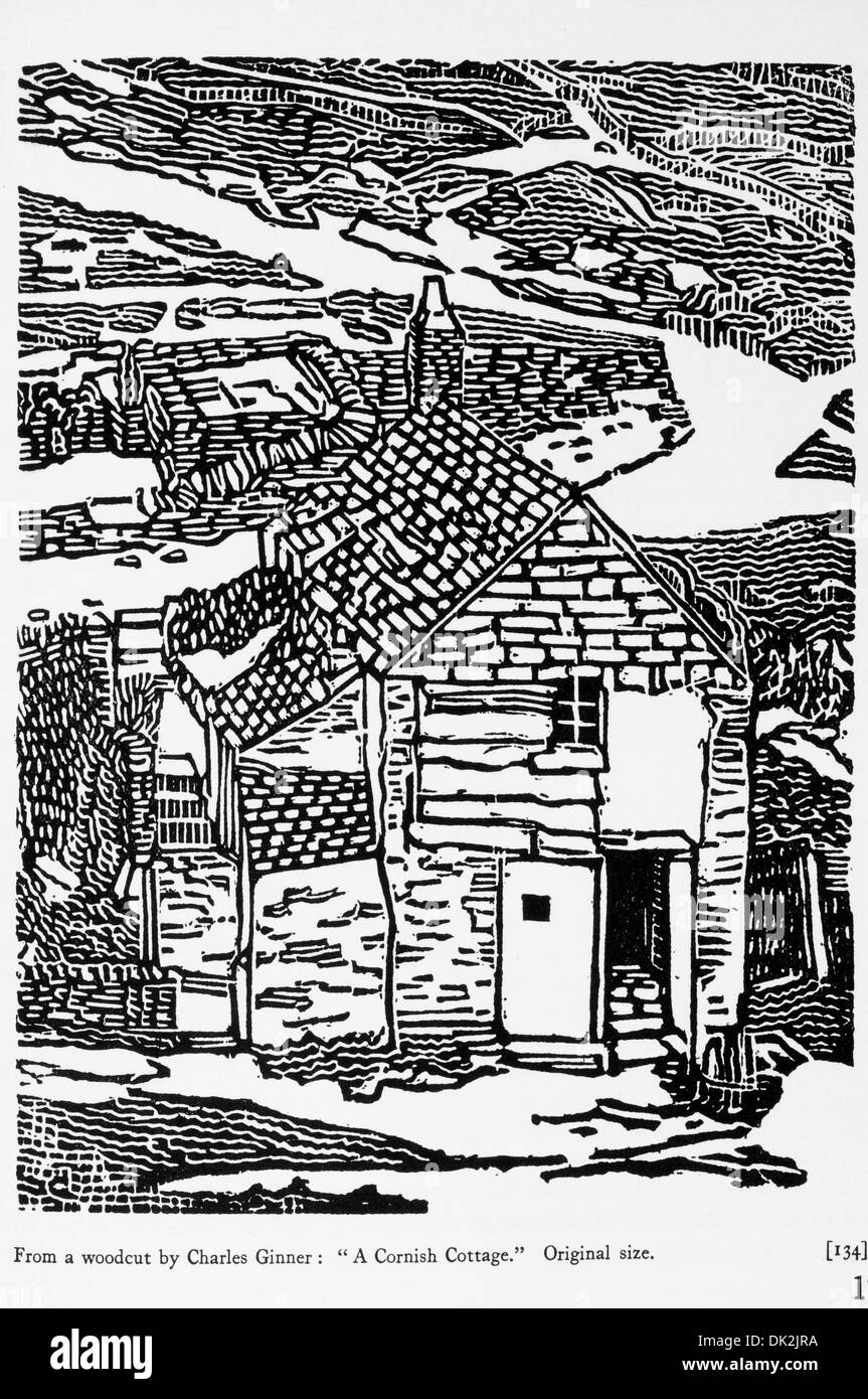 Gravure sur bois par Charles Ginner UN Cornish Cottage Banque D'Images