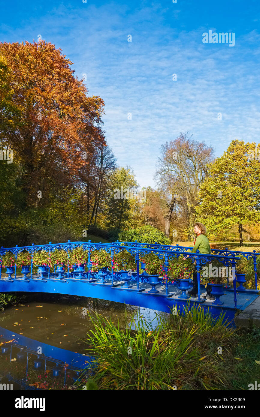 Blue Bridge dans Fuerst-Pueckler-Park, Bad Muskau, Saxonia, Allemagne Banque D'Images