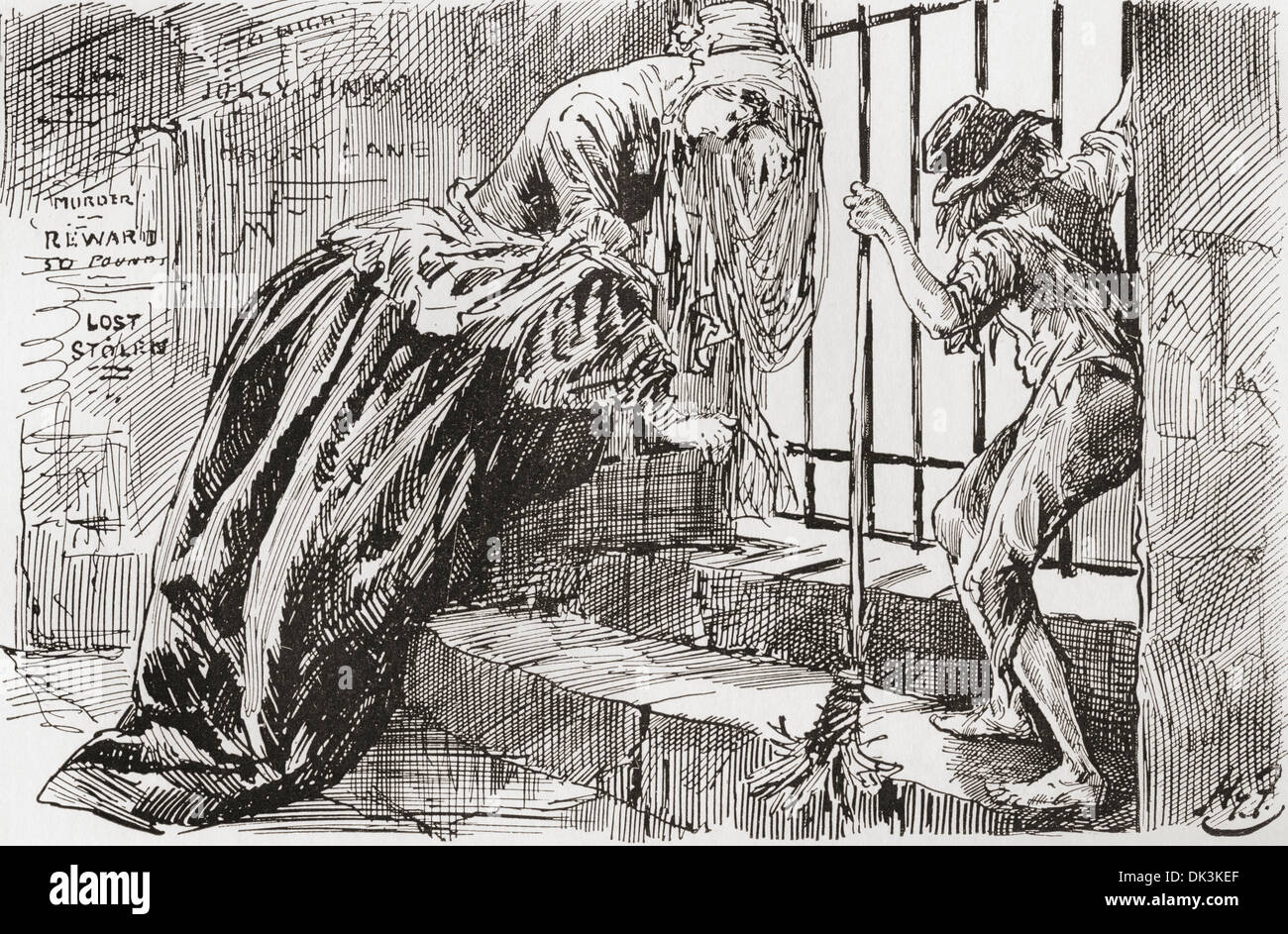 Lady Dedlock et Jo. Illustration par Harry Furniss pour le roman de Charles Dickens Bleak House. Banque D'Images
