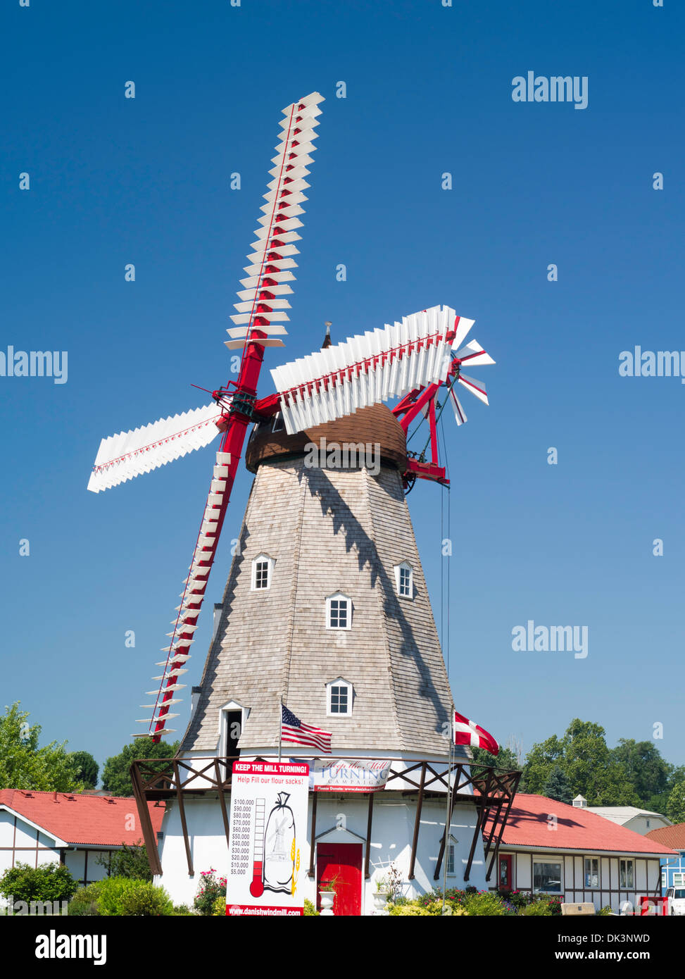 Historique de l'Iowa, Elkhorn, reconstruit Danish windmill. Le Musée de l'Amérique, Danois Elk Horn, Iowa, États-Unis Banque D'Images