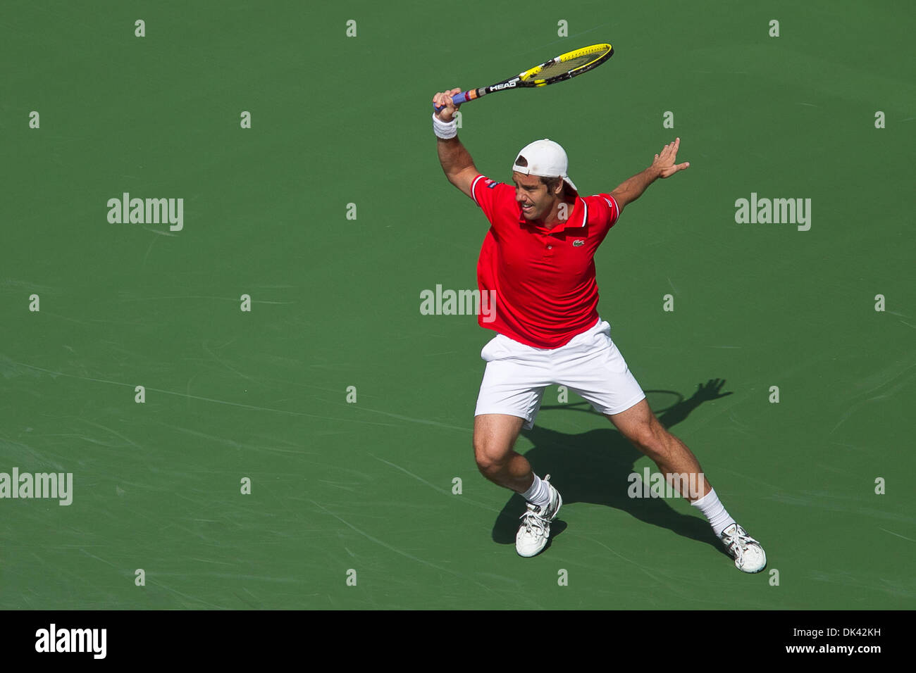 18 mars 2011 - Indian Wells, Californie, États-Unis - No 18 Richard Gasquet de semences (FRA) en action lors de la finale masculine de match du BNP Paribas Open 2011 tenue à l'Indian Wells Tennis Garden à Indian Wells, en Californie. Gasquet perte avec un score de 6-2, 6-4. (Crédit Image : © Gerry Maceda/ZUMAPRESS.com) Southcreek/mondial Banque D'Images