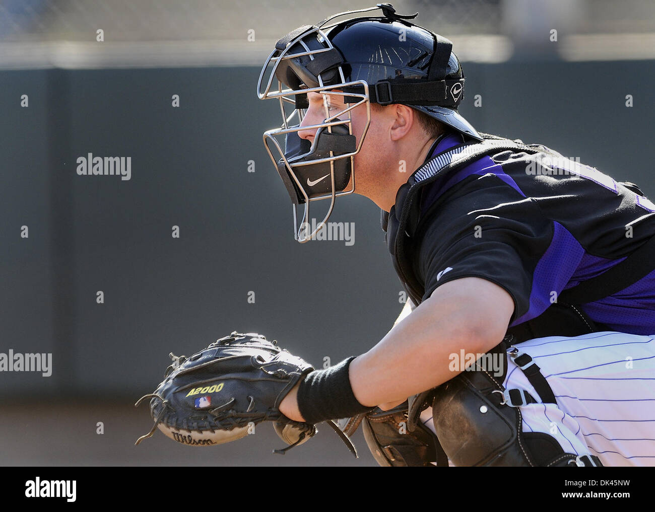 23 mars 2011 - Phoenix, AZ, États-Unis - JORDAN PACHECO pendant les Rockies du Colorado spring camp d'entraînement à l'installation de Salt River Fields à Phoenix. (Crédit Image : © Jim Thompson/Albuquerque Journal/ZUMAPRESS.com) Banque D'Images