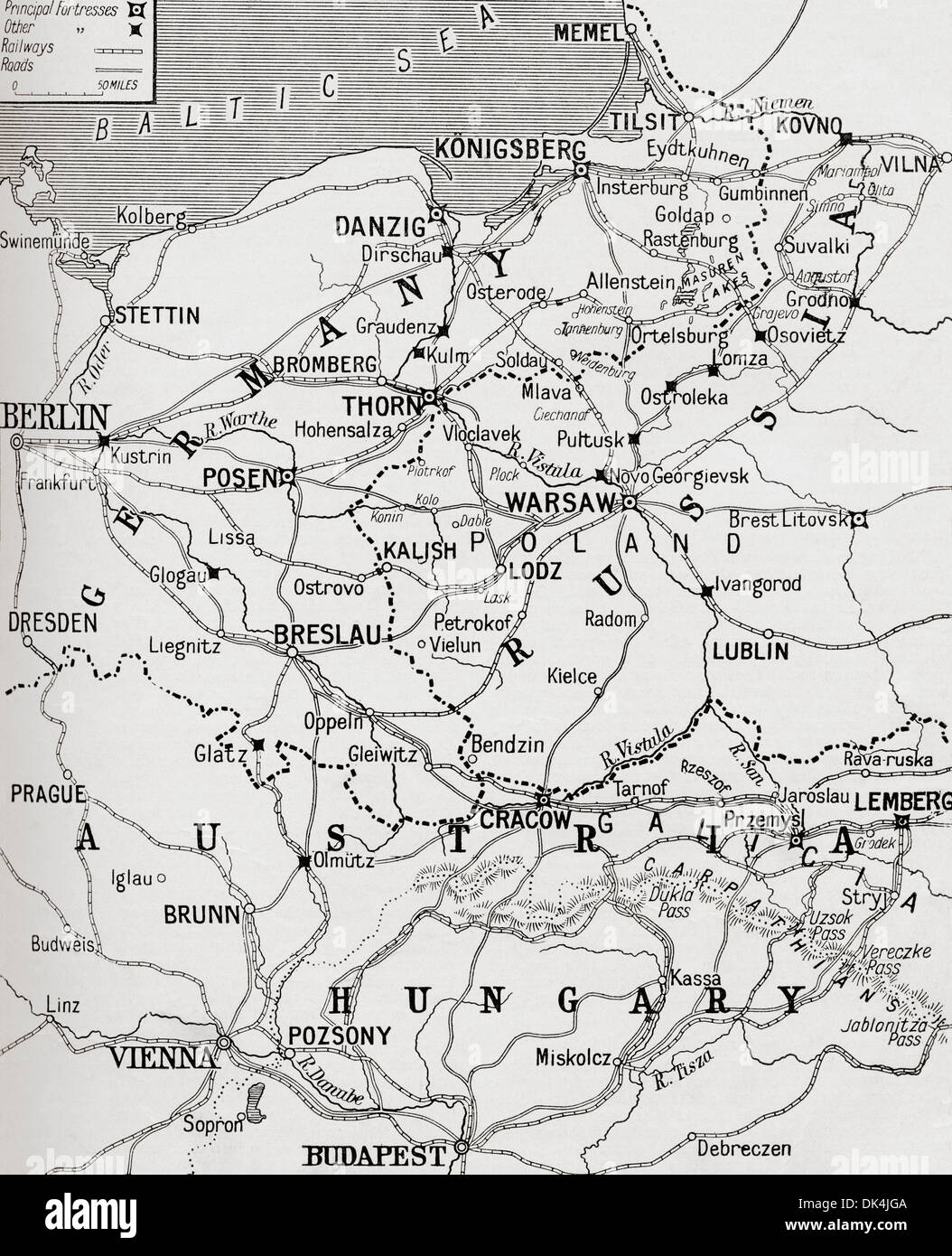 Carte montrant l'est de la grande guerre. À partir de la guerre d'album Deluxe, publié en 1915. Banque D'Images