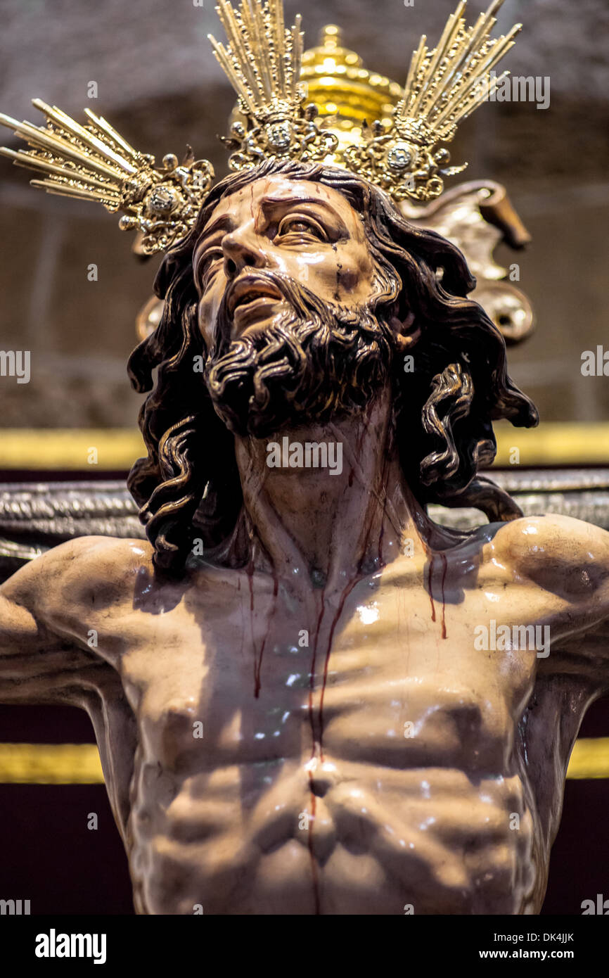 Le Christ du pardon dans l'église paroissiale de Santa Cruz, Cadix, Espagne Banque D'Images