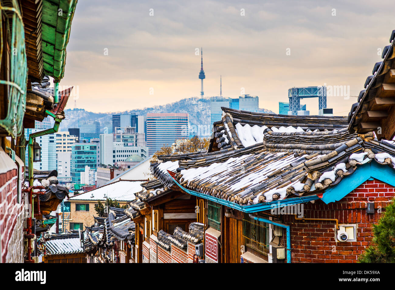 Séoul, Corée du Sud, à l'arrondissement historique de Bukchon Hanok. Banque D'Images