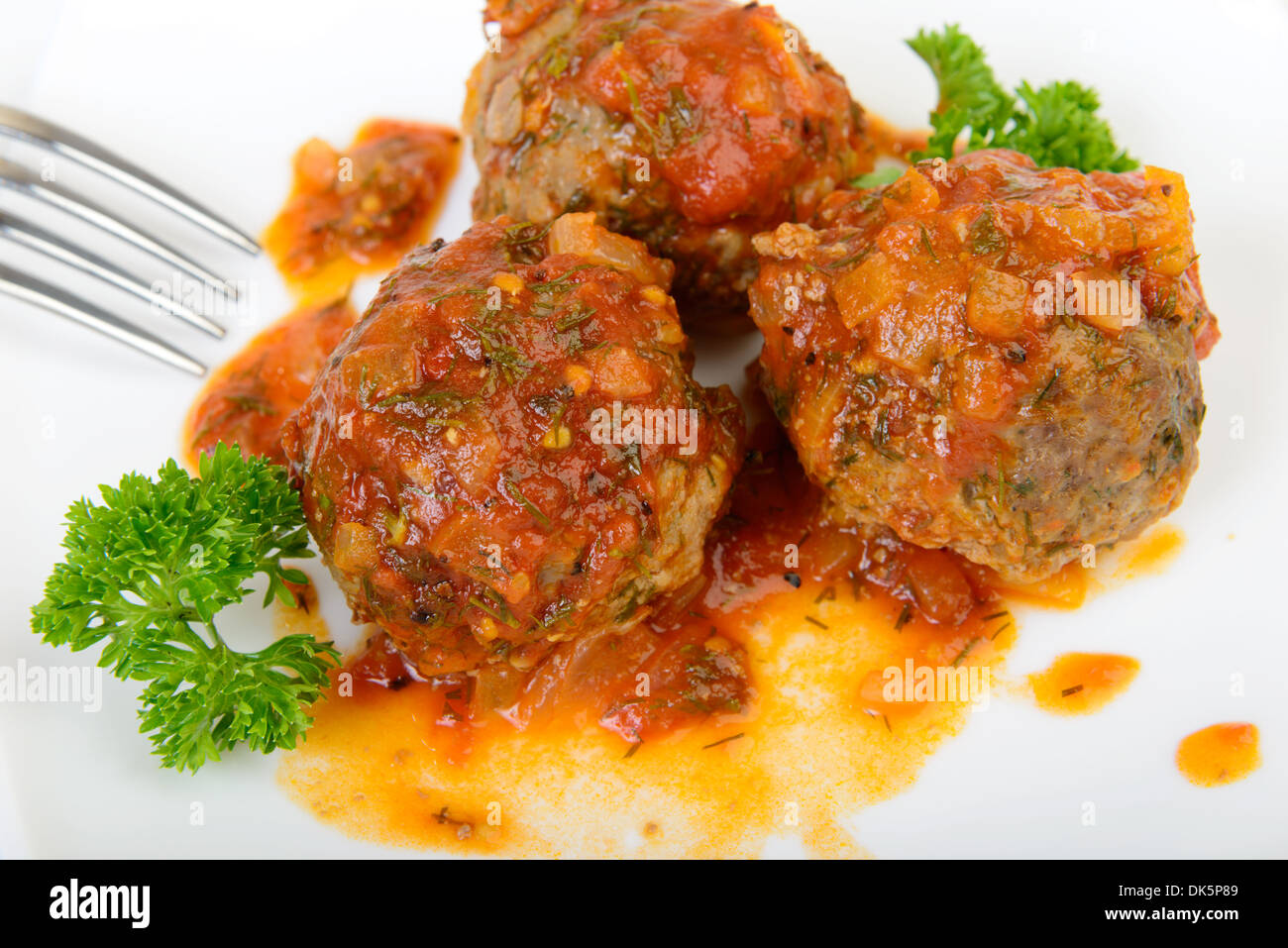 Meatball à fourche avec plaque Banque D'Images