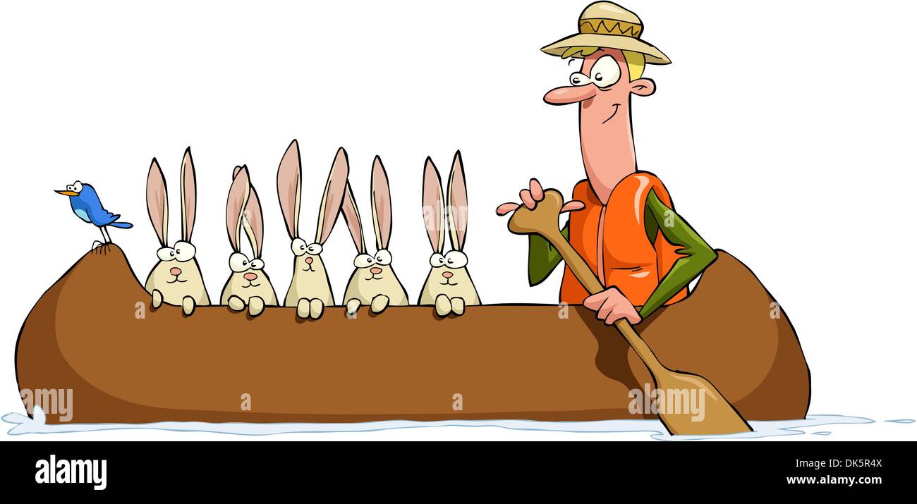 Un homme avec un lièvre dans un canot, vector Illustration de Vecteur