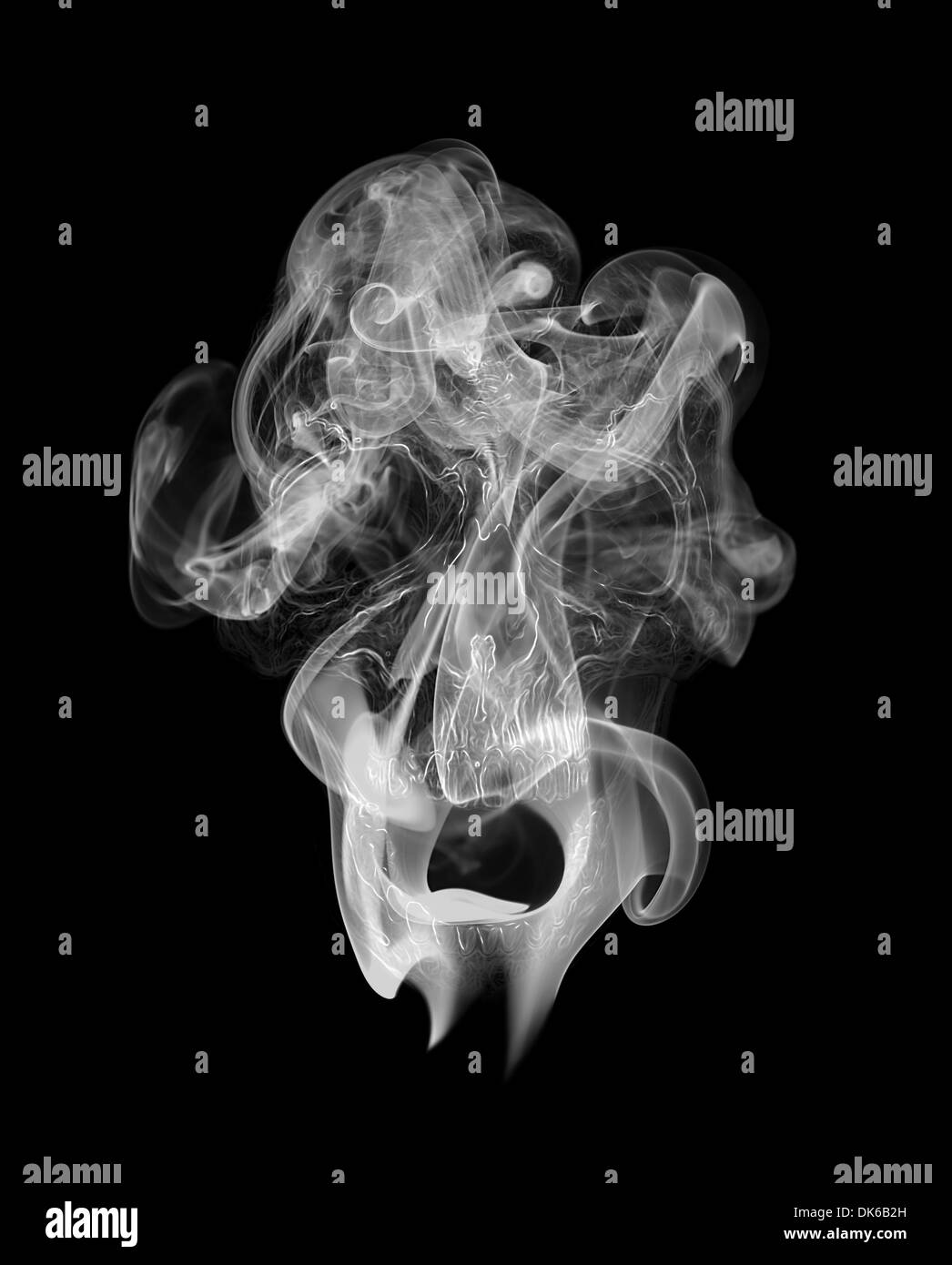 Illustration d'une godille apparaissant dans la fumée isolés à fond noir. Banque D'Images