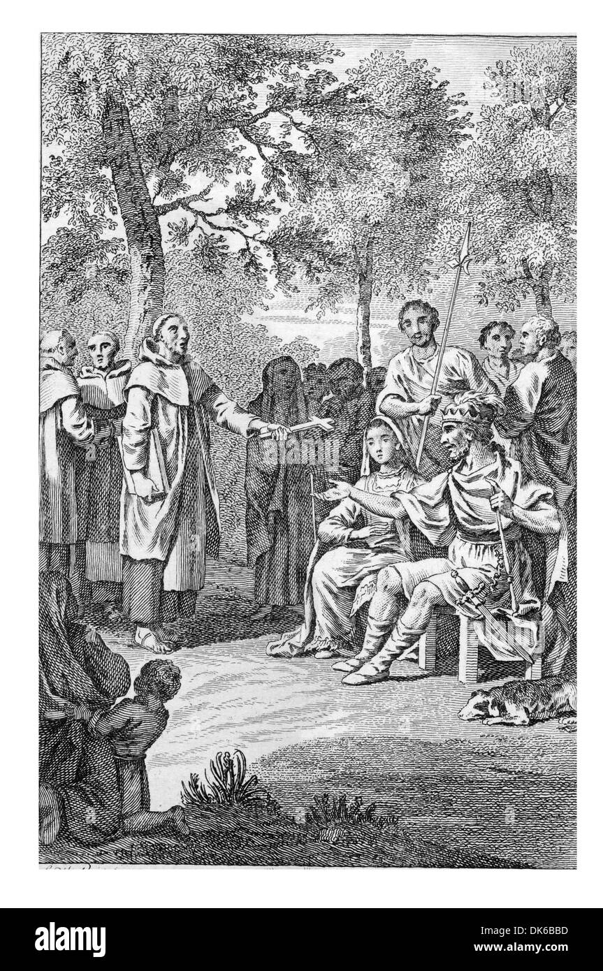 Saint Austin prêchant devant le roi Ethelbert et Reine Bertha Banque D'Images
