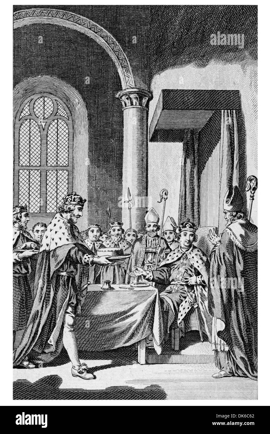 Le Roi Henry II qui sert le premier plat à son fils Henry's Table Banque D'Images
