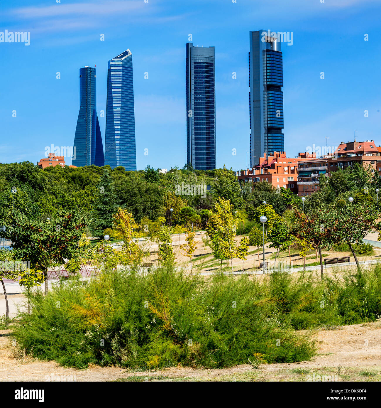 Quatre gratte-ciel modernes (Cuatro Torres) Madrid, Espagne Banque D'Images