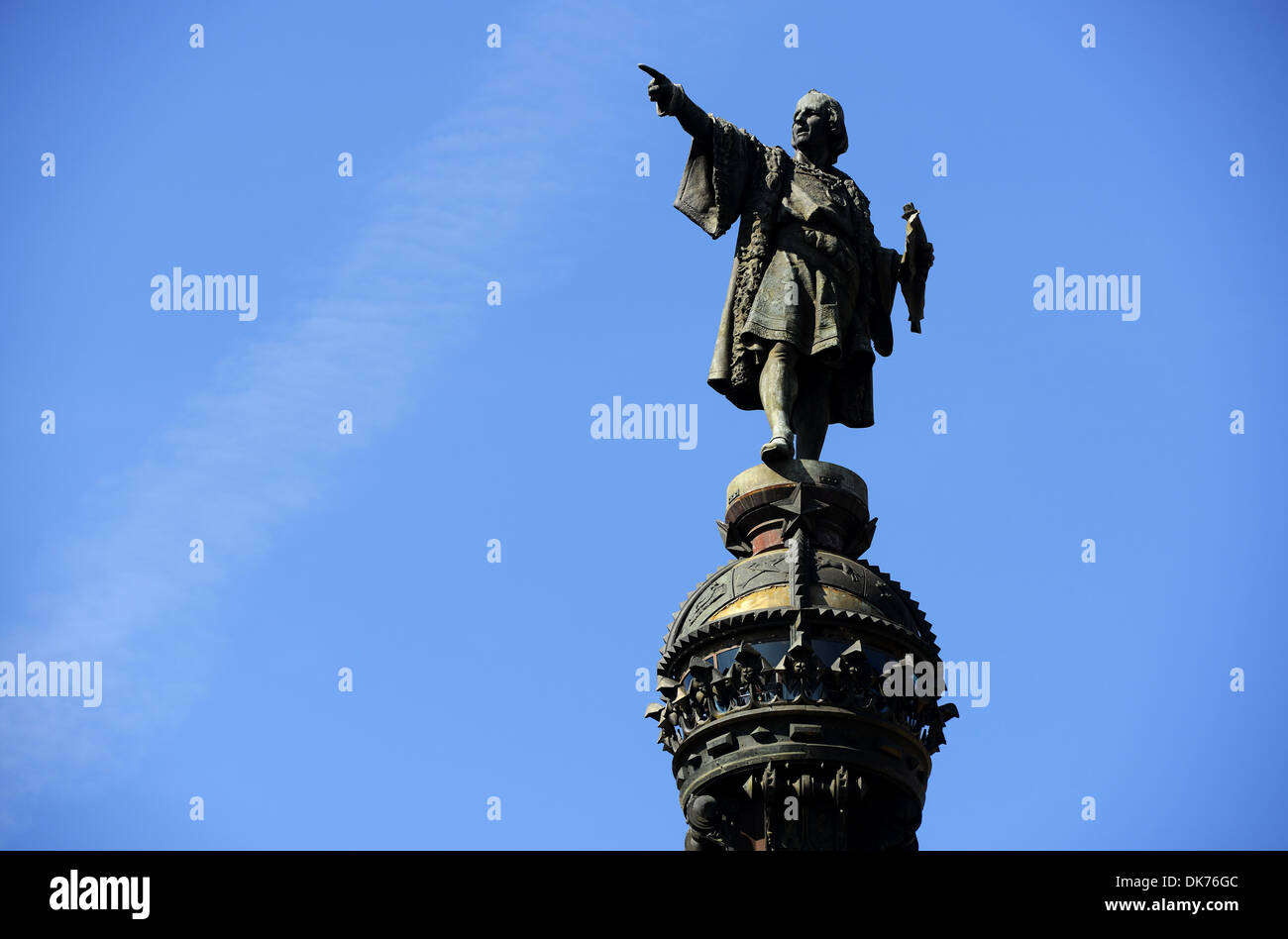Statue de Christophe Colomb sur le dessus de l'hôtel Mirador de Colon monument, Catalogne, Barcelone, Espagne. Banque D'Images