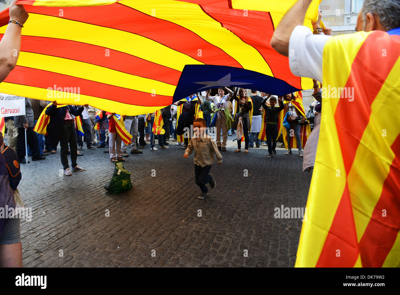 Protestation Rassemblement pour l'indépendance de la Catalogne, Barcelone, Espagne Banque D'Images