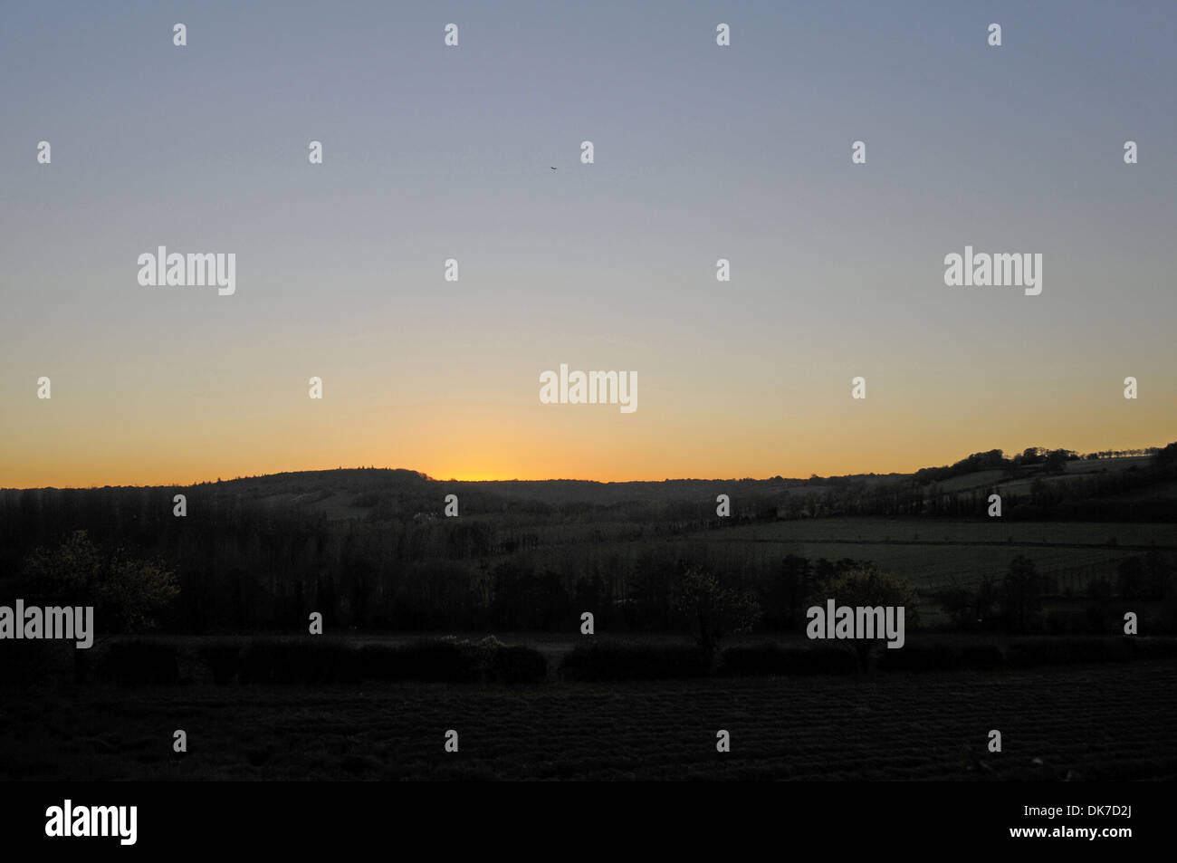 La fin de l'automne coucher de soleil sur la vallée de Darent près de Shoreham Angleterre Kent Banque D'Images