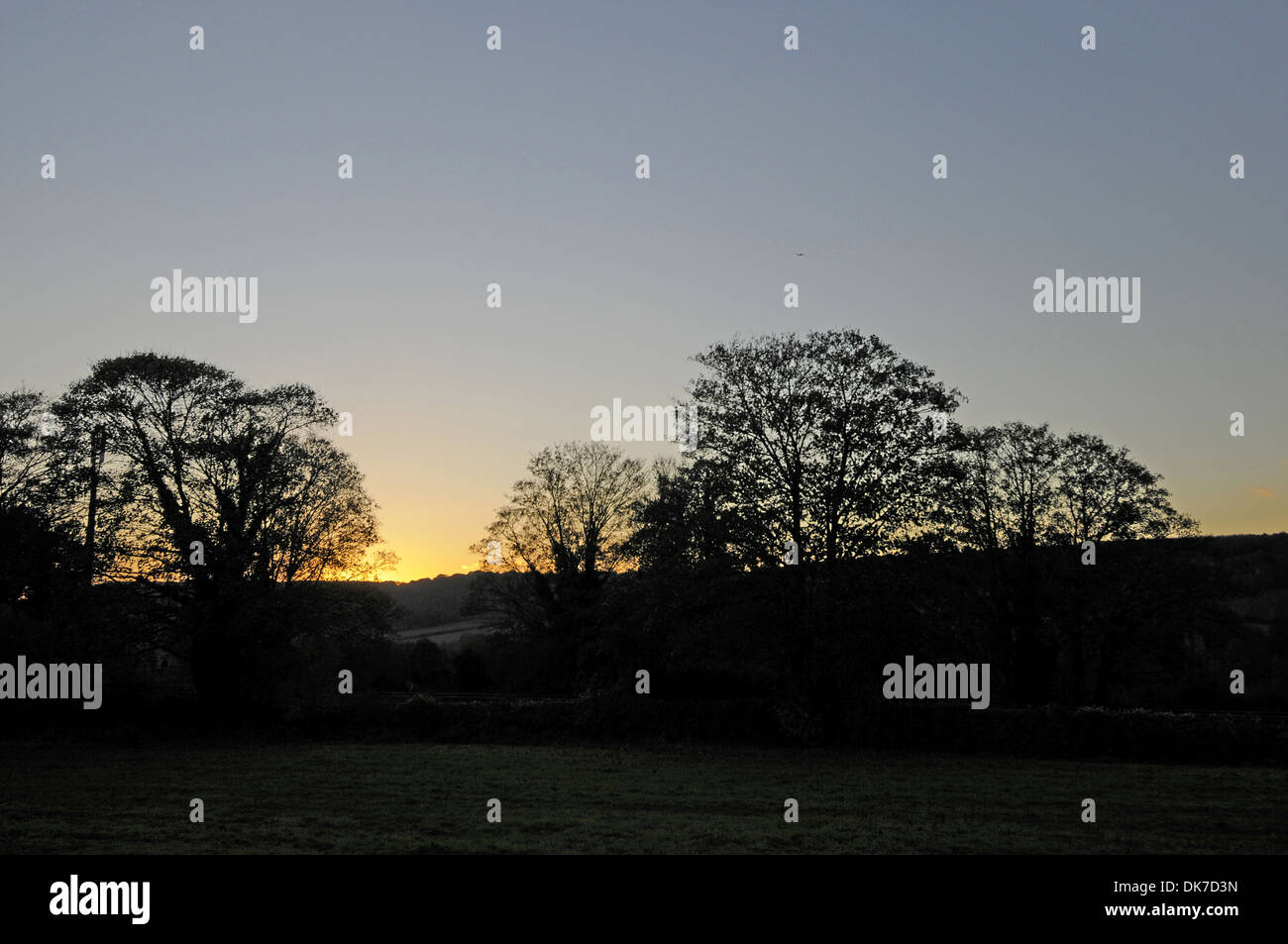 La fin de l'automne coucher de soleil sur la vallée de Darent Angleterre Kent Banque D'Images