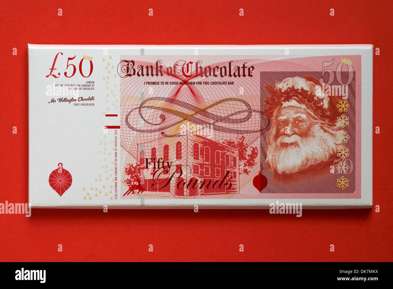 Barre de chocolat - £50 Banque du chocolat je promets d'être bon en retour de ce chocolat isolé sur fond rouge Banque D'Images
