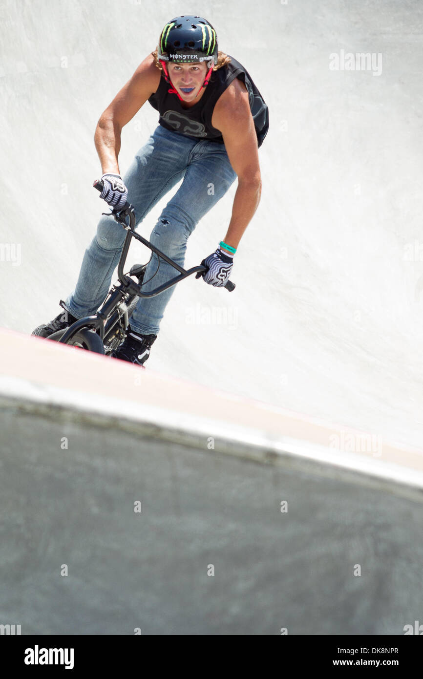 28 juillet 2011 - Los Angeles, Californie, États-Unis - Scotty Cranmer est concurrentiel dans le BMX Freestyle Park-Élimination à Pont de l'événement à Los Angeles. Vivre à Los Angeles, Californie. Cranmer a terminé 2e dans la partie d'élimination. (Crédit Image : © Chris Hunt/ZUMApress.com) Southcreek/mondial Banque D'Images