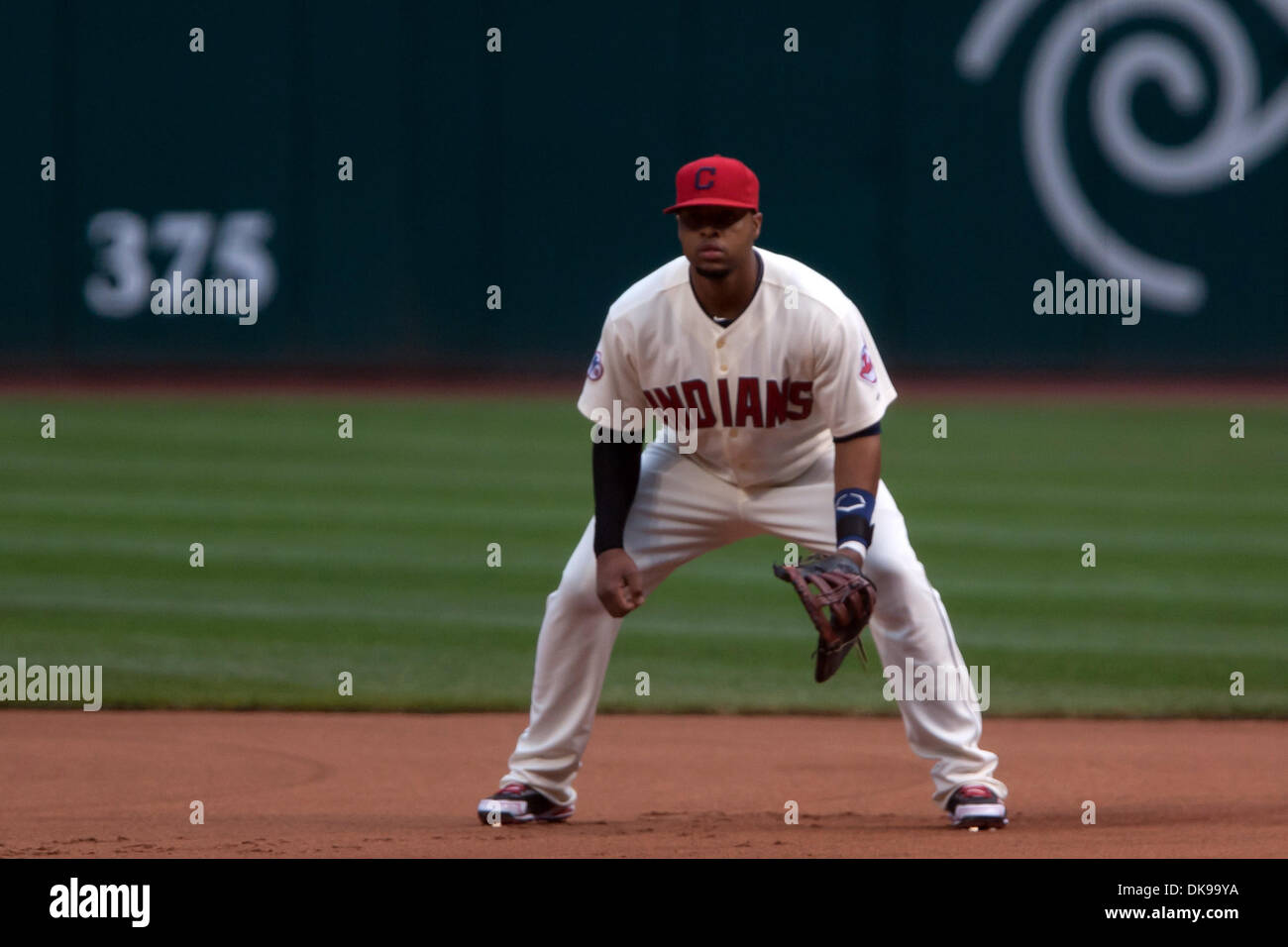 14 août 2011 - Cleveland, Ohio, États-Unis - Cleveland joueur Carlos Santana (41) au cours de la première manche contre Minnesota. Les Indians de Cleveland le plomb 1-0 Twins de Minnesota, dans le haut de la troisième d'un Rain Delay au Progressive Field de Cleveland, Ohio. (Crédit Image : © Frank Jansky/global/ZUMAPRESS.com) Southcreek Banque D'Images