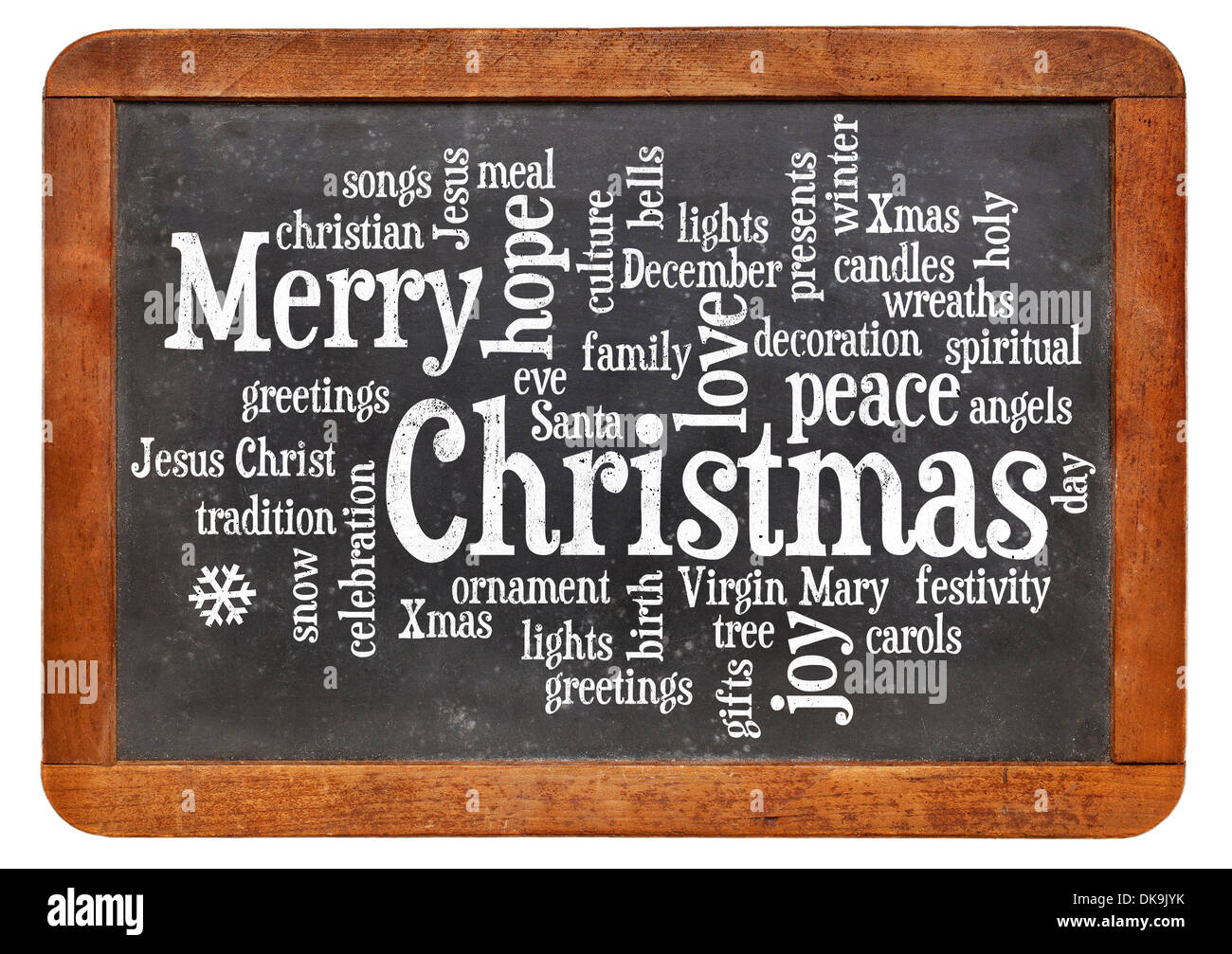 Nuage de mots clés ou tags liés à Noël sur un tableau noir ardoise vintage Banque D'Images