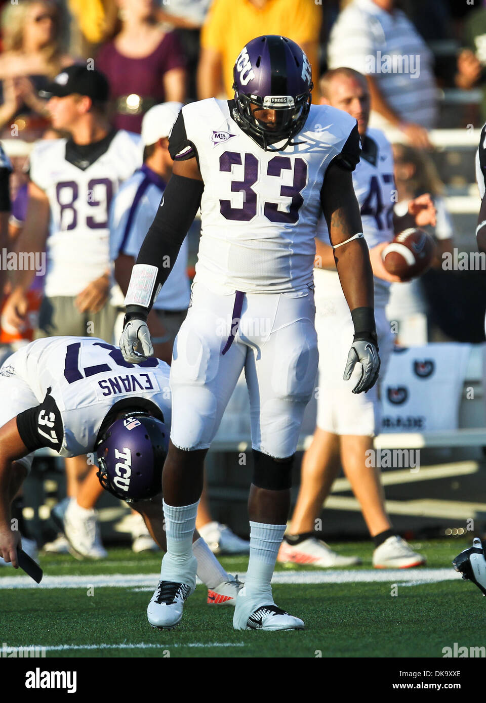 2 septembre 2011 - Waco, Texas, United States of America - TCU Horned Frogs de secondeur Kris Gardner (33) en action pendant le match entre le TCU Horned Frogs et le Baylor Bears au stade Floyd Casey à Waco, Texas. Défaites Baylor TCU 50 à 48. (Crédit Image : © Dan Wozniak/ZUMAPRESS.com) Southcreek/mondial Banque D'Images
