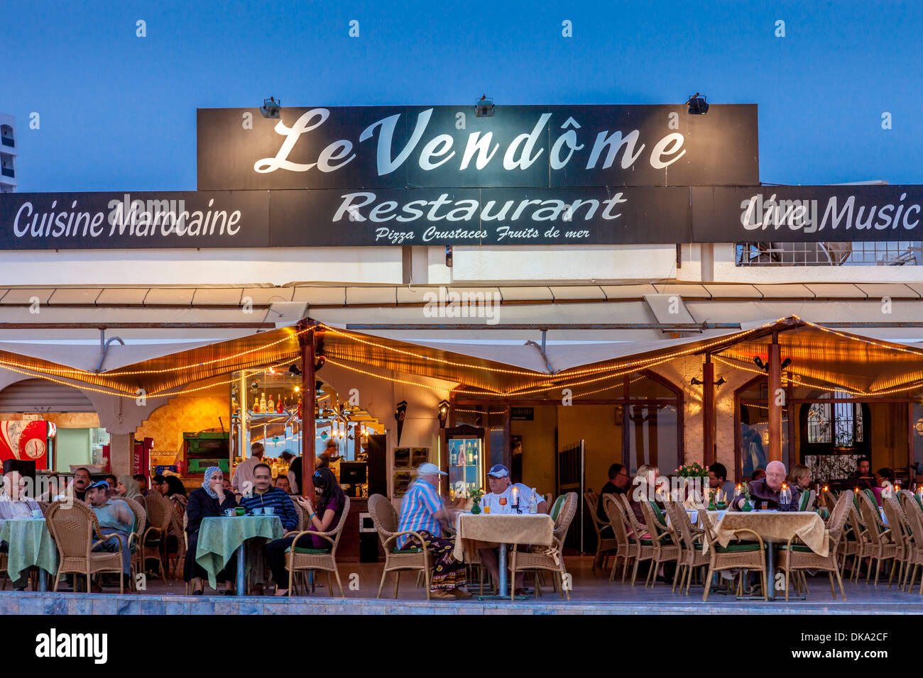 Restaurant de plage, Agadir, Maroc Banque D'Images