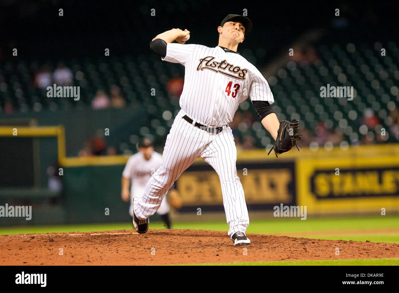 22 septembre 2011 - Houston, Texas, États-Unis - Astros de Houston lanceur droitier Fernando Rodriguez (43) contre les Rockies du Colorado de tangage. Astros de Houston défait les Rockies du Colorado 9-6 au Minute Maid Park de Houston au Texas. (Crédit Image : © Juan DeLeon/global/ZUMAPRESS.com) Southcreek Banque D'Images