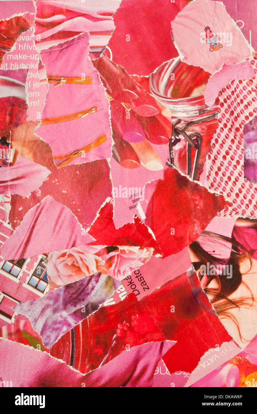 Collage abstrait de papier déchiré avec des teintes rose Banque D'Images