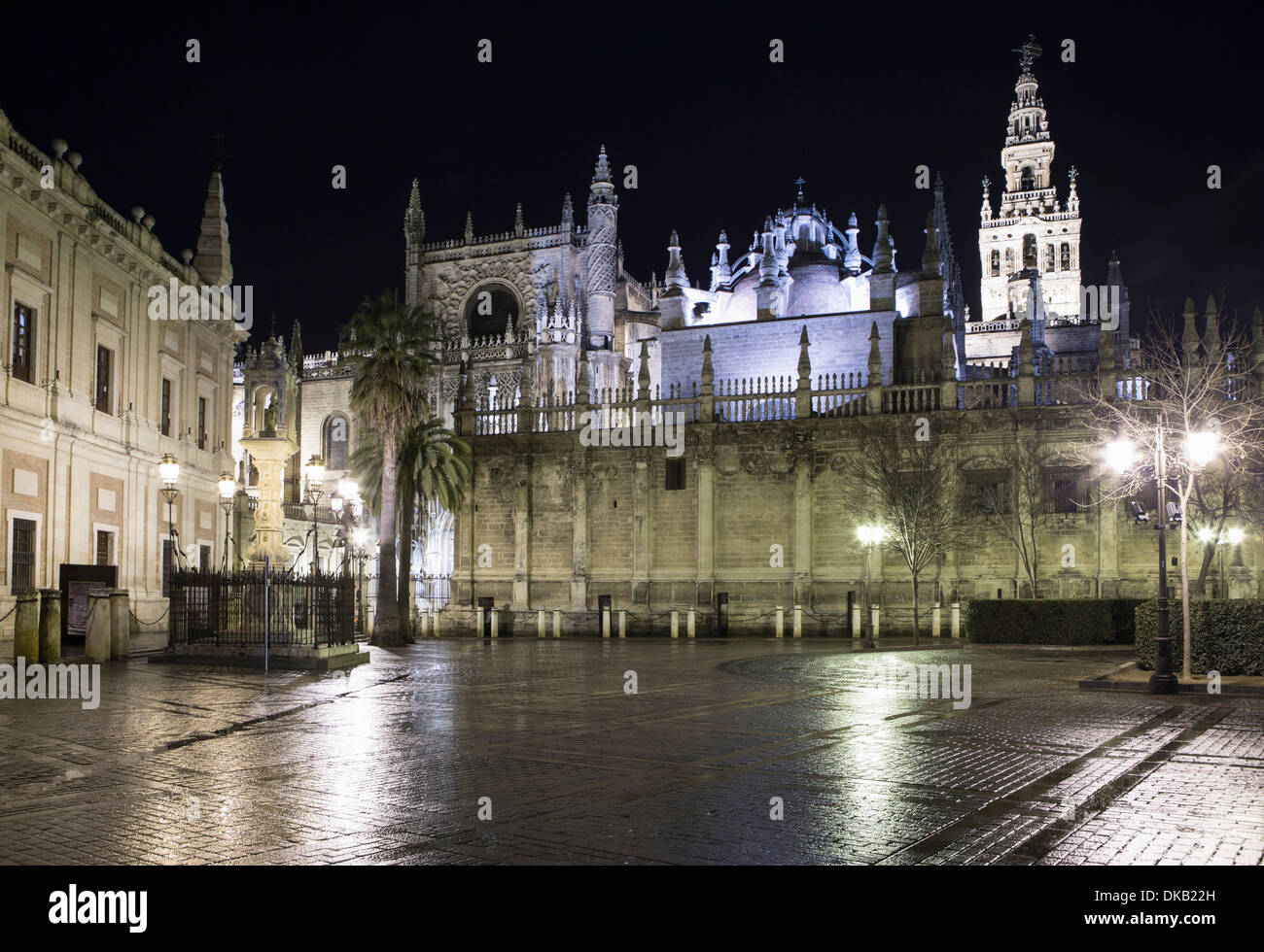 La nuit, la cathédrale de Séville, Espagne Banque D'Images