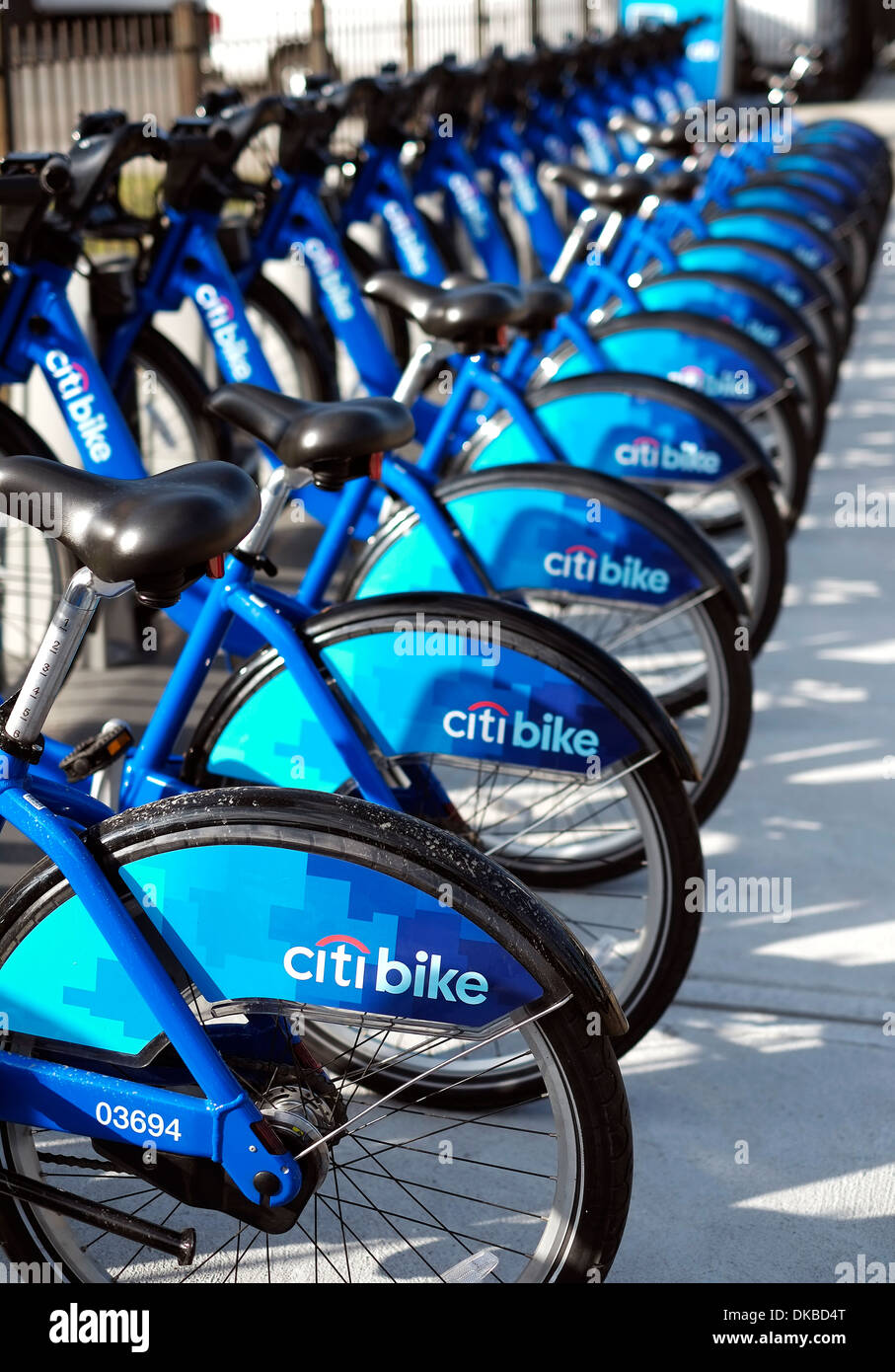 Une rangée de vélos Vélo Citi à Brooklyn, New York. Banque D'Images