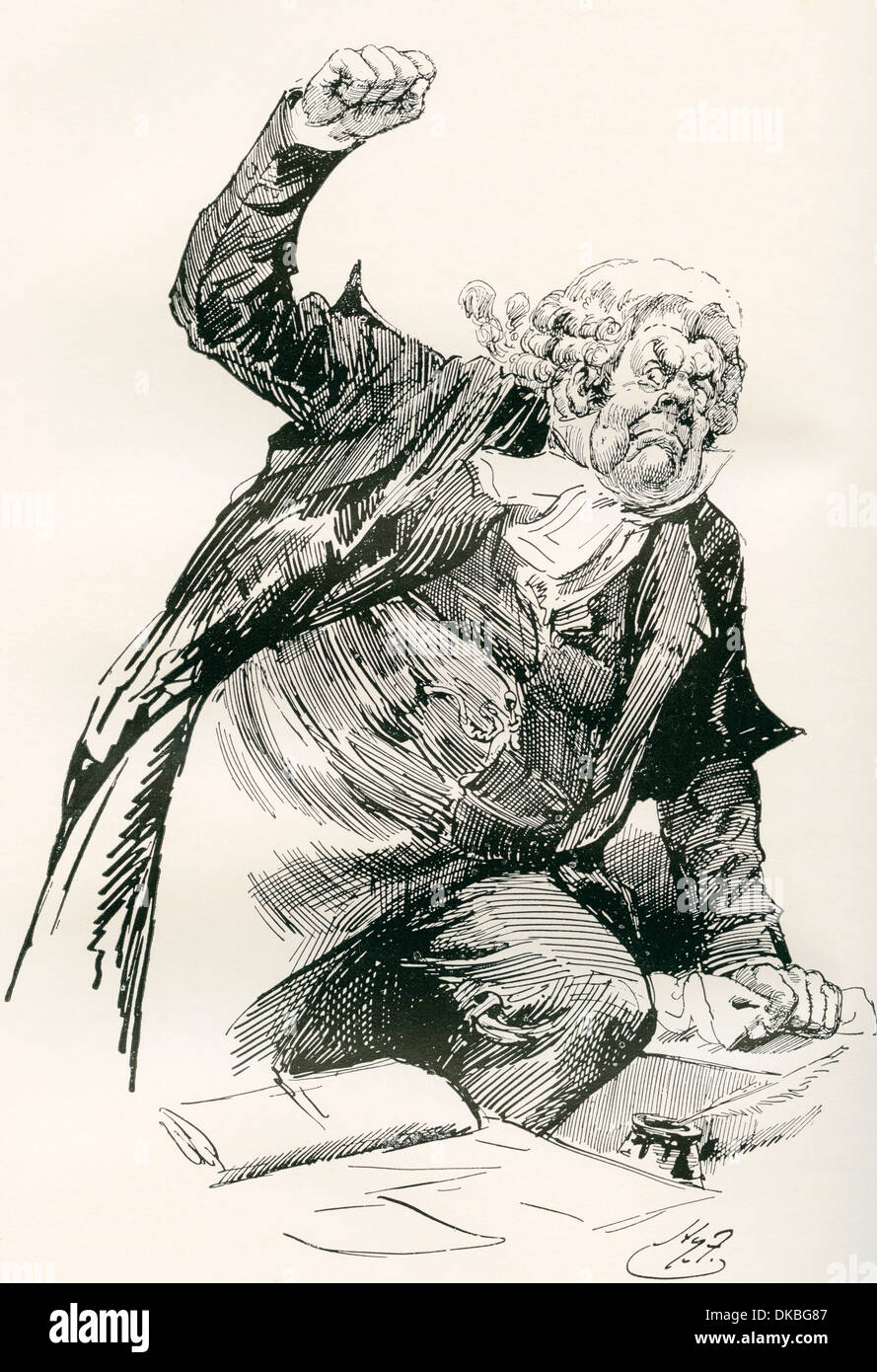 Le sergent Buzfuz. Illustration par Harry Furniss pour le roman de Charles Dickens le Pickwick Papers. Banque D'Images