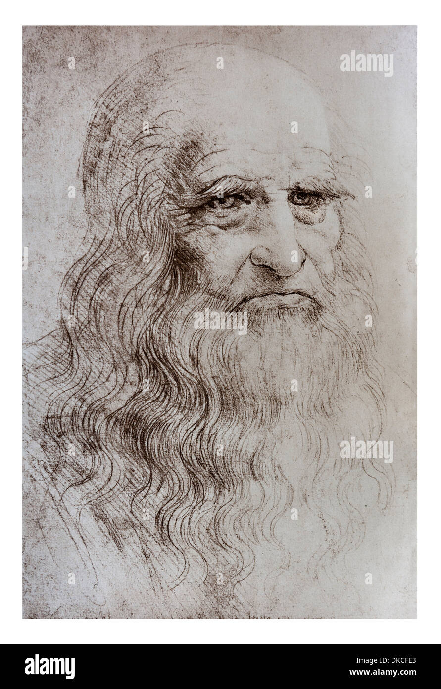 Un autoportrait de Léonard de Vinci en craie rouge - Bibliothèque royale de Turin Banque D'Images