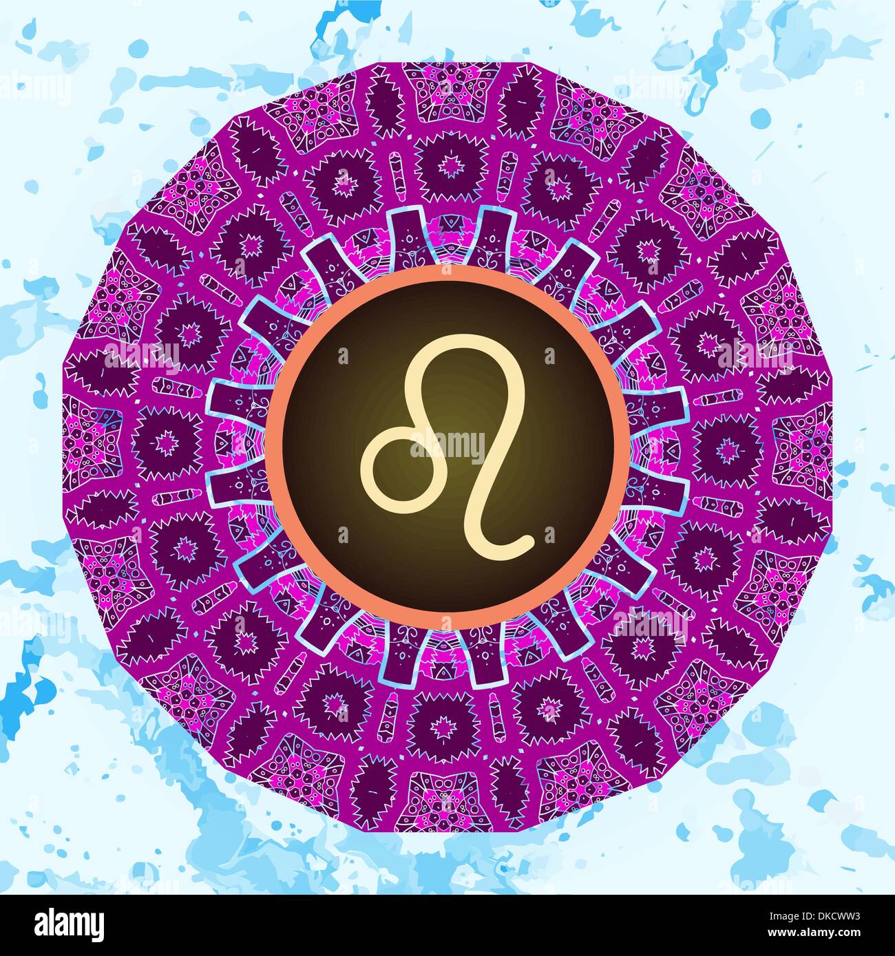 Signe astrologique Lion. Qu'est-ce que le karma ? Vector cercle avec signes du zodiaque sur papier peint à motifs décoratifs. Mandala carré motif Oriental, lase Illustration de Vecteur