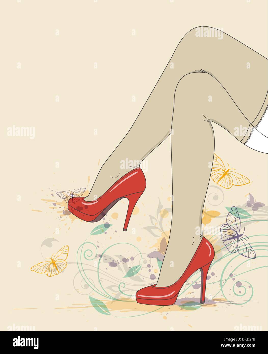 Vector background avec des jambes en bas et chaussures rouge Illustration de Vecteur