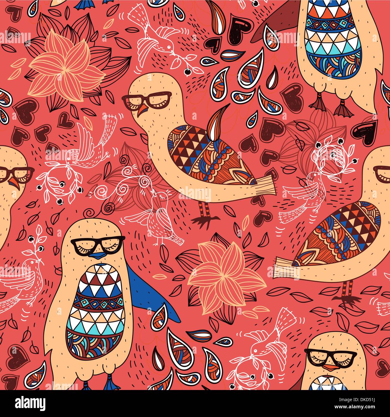 Modèle de couleur transparente vecteur avec les hiboux et les pingouins sur un fond floral Illustration de Vecteur