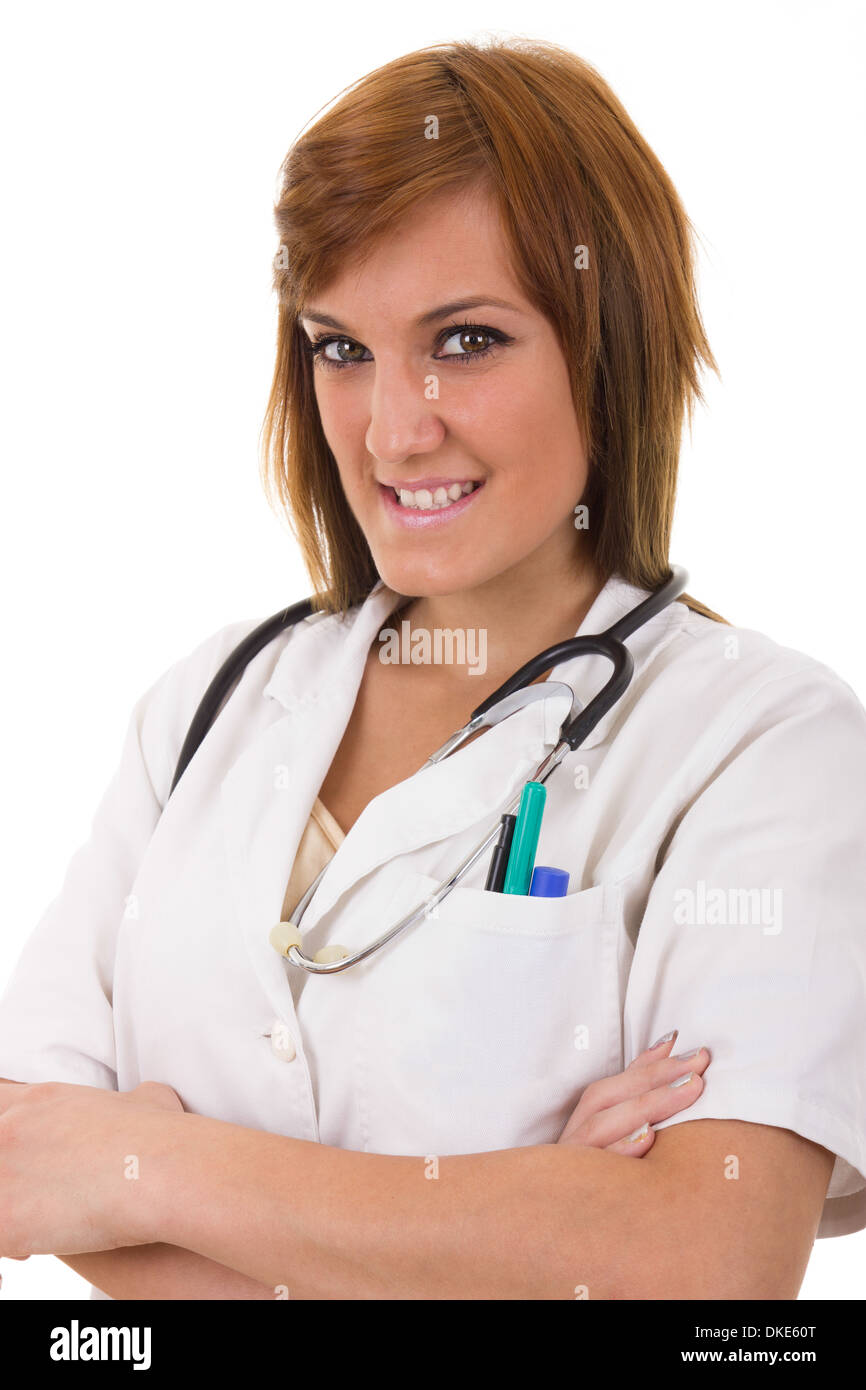 Infirmière autorisée portant fièrement uniforme avec stéthoscope Banque D'Images