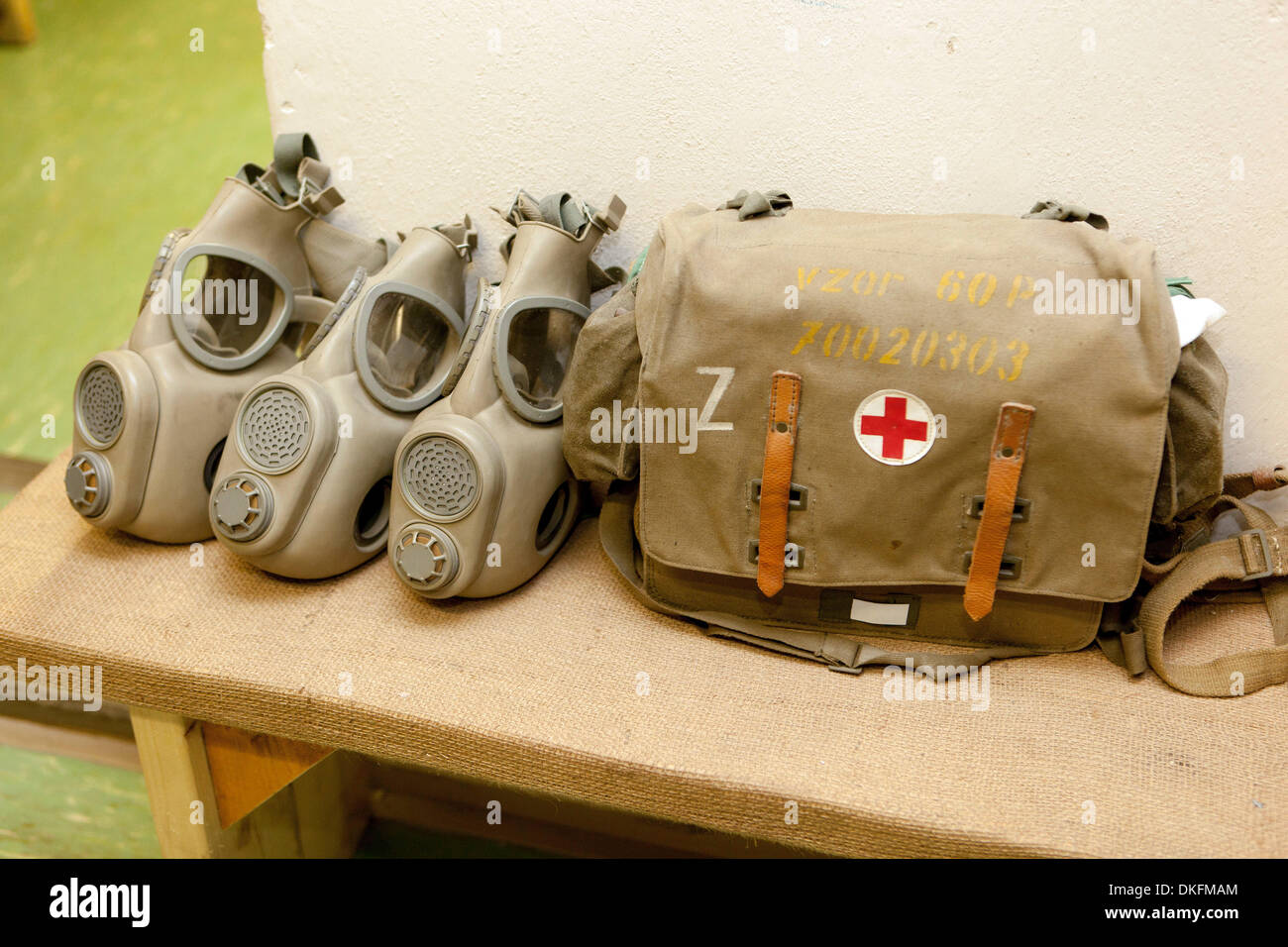 Spy Museum à l'hôtel Jalta. Le métro de l'hôtel Prague République Tchèque, masques à gaz Banque D'Images