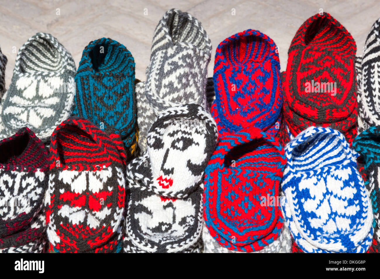 Chaussons de laine à vendre, Khiva, Ouzbékistan Banque D'Images