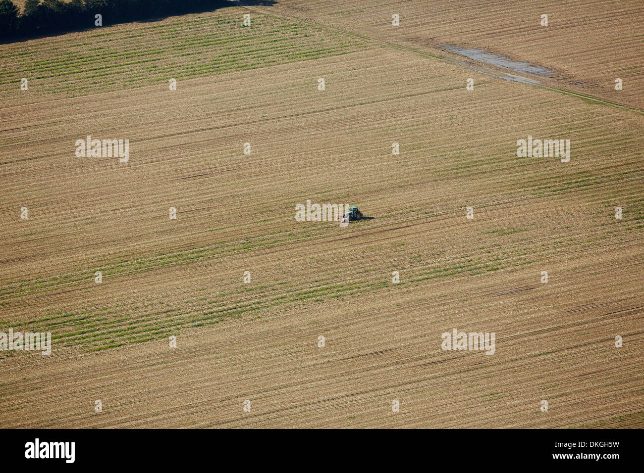Le tracteur dans le champ, à l'automne, Bremgarten, Bade-Wurtemberg, Allemagne, photo aérienne Banque D'Images